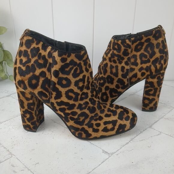 Sam Edelman Cambell Cheetah Leopard Print Calf Fur Ankle Boots US 8.5M EUC - Picture 1 of 13